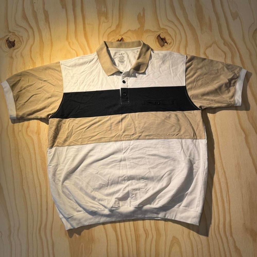 David Taylor black tan and white polo golf shirt